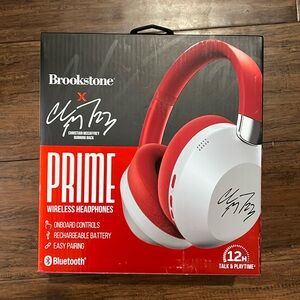 Brookstone Prime Wireless Headphones - Red and White rechargeable Bluetooth